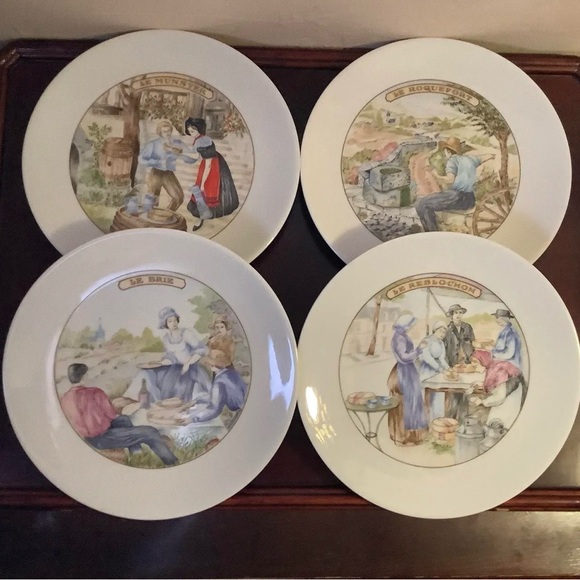 French Limoges Apilco Village Scenes Cheese Plate \ Dessert Set - 7 Piece Set - Picture 7 of 13